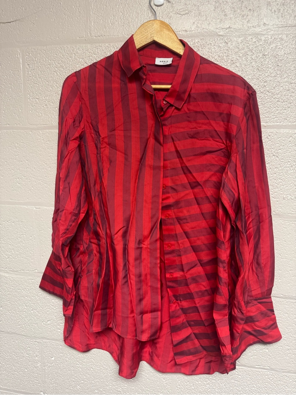 Akris Punto Red Striped Silk Blouse